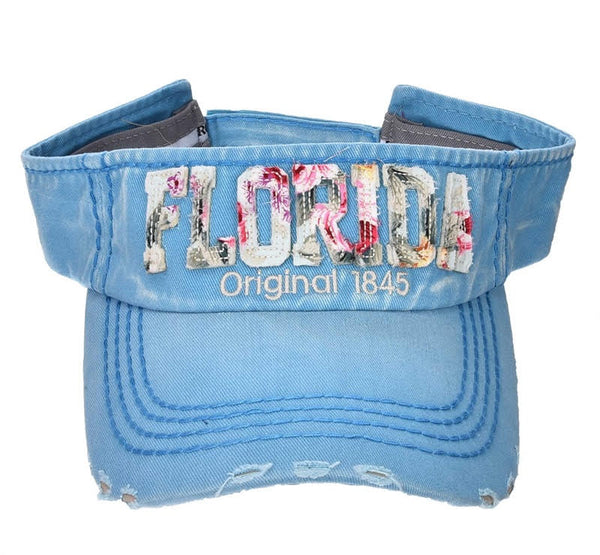 Distressed Floral Patch Visor-Florida